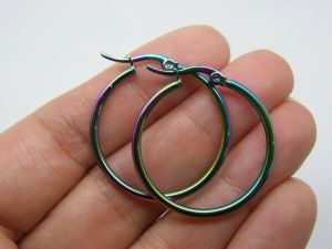 2 Stainless steel earring hoops 30mm multi colour 02AM