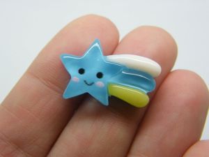 12 Shooting star embellishment cabochons blue white yellow resin S238