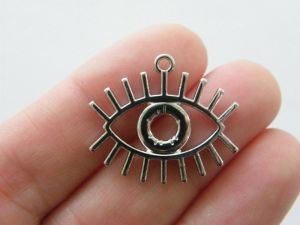 BULK 30 Eye pendants antique silver tone I39