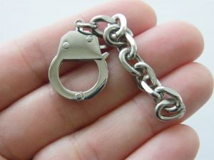 1 Handcuff on a chain pendant silver tone stainless steel G72
