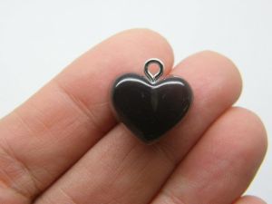 10 Heart charms imitation jelly black resin H115