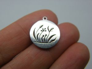 2 Grass cut out pendants silver tone stainless steel L116