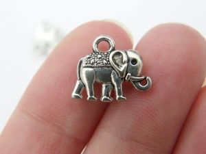 10 Elephant charms antique silver tone A536