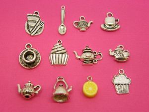The High Tea Collection - 12 different antique silver tone charms