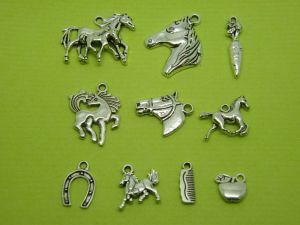 The Horse Charms Collection - 10 different antique silver tone charms