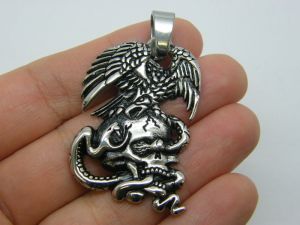 1 Eagle hawk skull charm antique silver tone stainless steel HC68