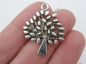 4 Tree charms antique silver tone T3