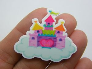10 Super cute castle in the clouds glue on cabochons white resin P16
