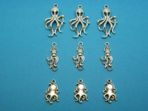 The Octopus Collection - 9 antique silver tone charms