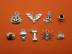 The Halloween Charms Collection - 9 different antique silver tone charms