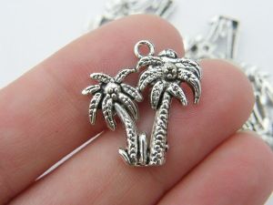 8 Palm tree charms antique silver tone T23