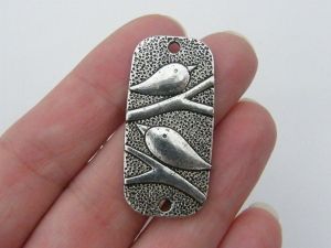 4 Bird connector charms antique silver tone B100
