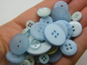 50 Blue buttons assorted resin M230  - SALE 50% OFF