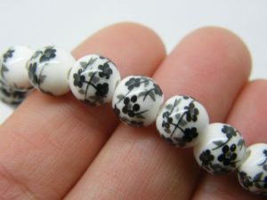 40 Flower beads  9 x 8mm white ceramic B228