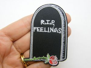 1 RI.I.P. feelings tombstone patch red black white embroidered fabric HC8
