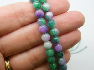 60 Natural dyed  jade assorted green purple white 6mm beads B123
