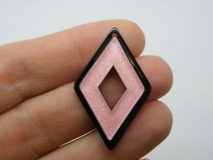 4 Pink on black diamond glitter powder pendants resin  M499