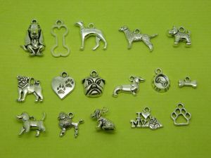 The Dog Collection - 16 different antique silver tone charms