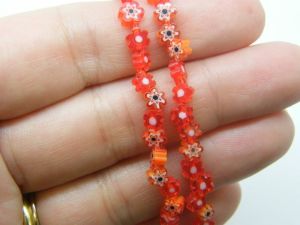 88 Millefiori beads flat flower red 4mm glass B62
