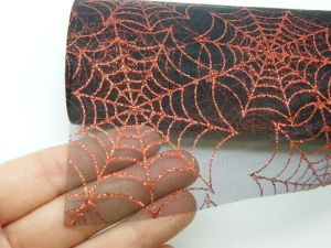 1 Roll spiderweb cobweb red glitter black netting fabric