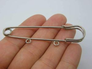 8 Safety pin brooches silver - 2 loops FS71