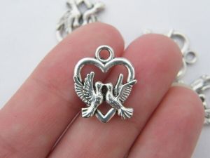 8 Dove and heart charms antique silver tone B92