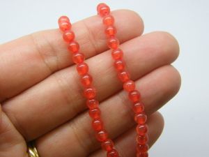 90 Natural dyed  jade beads bright red 4mm beads B263
