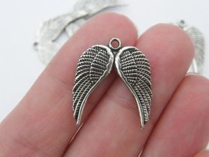 BULK 50 Angel wing charms antique silver tone AW35