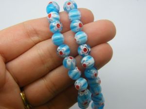46 Millefiori beads round flower blue 8mm glass B273