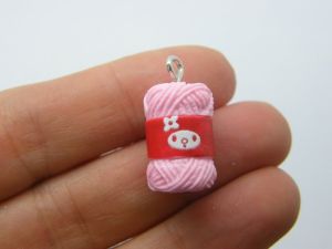 2 Balls of wool yarn pendants pink resin P291