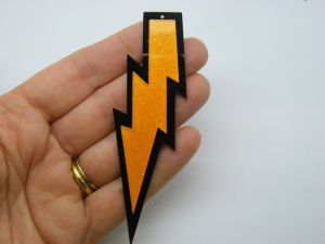 2 Lightning pendants orange on black resin S264