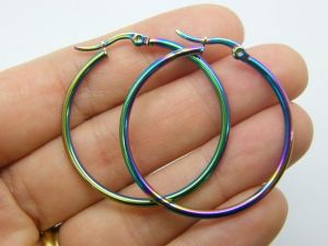 2 Stainless steel earring hoops 39mm multi colour tone 07M