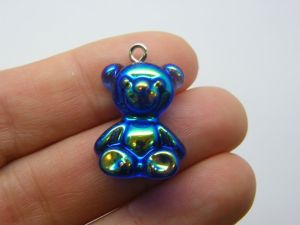 12 Super cute royal blue teddy bear pendants AB resin P546