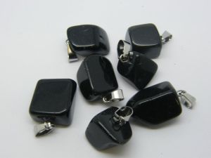 2 RANDOM shaped black stone pendants stainless steel bail M561