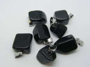 4 RANDOM shaped black stone pendants stainless steel bail M561