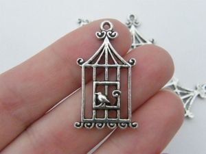 4 Bird cage pendants antique silver tone B30