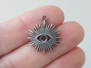 2 Eye pendants antique silver tone stainless steel I172