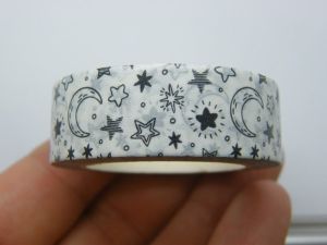 1 Roll moon and stars white washi tape ST