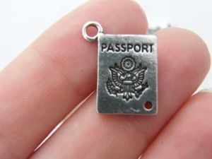 8 Passport charms or connectors antique silver tone WT55