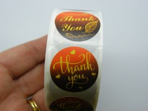 1 Roll Thank you words yellow brown orange 500 stickers