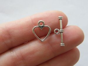 12 Heart toggle clasps antique silver tone FS27