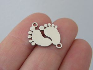 2 Feet footprint connector charms silver stainless steel P396