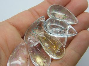 10 Teardrop pendants random mixed glitter acrylic M601 - SALE 50% OFF