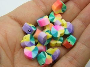 30 Rainbow heart beads polymer clay H309 - SALE 50% OFF