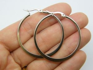 2 Stainless steel earring hoops 39mm silver colour tone 19P