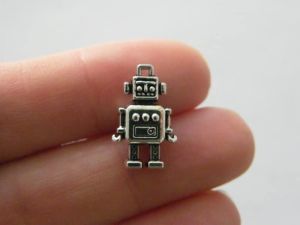 10 Robot charms antique silver tone P163