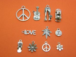 The Hippie Peace Charm Collection - 11 different antique silver tone charms