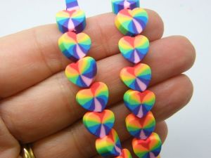 38 Rainbow heart beads polymer clay B50