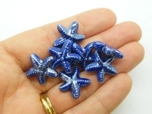 8 Starfish beads dark blue ceramic FF463