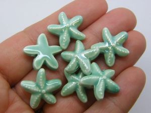 BULK 50 Starfish beads blue green ceramic FF301